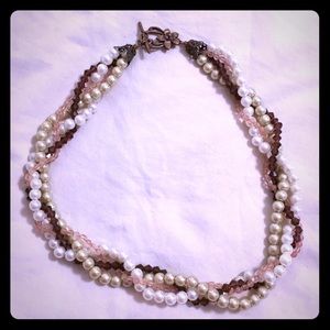 Pearl, pink, and purple beaded choker